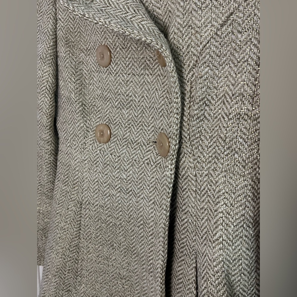 Via Spiga Beige Herringbone Pea Coat - Picture 2 of 5